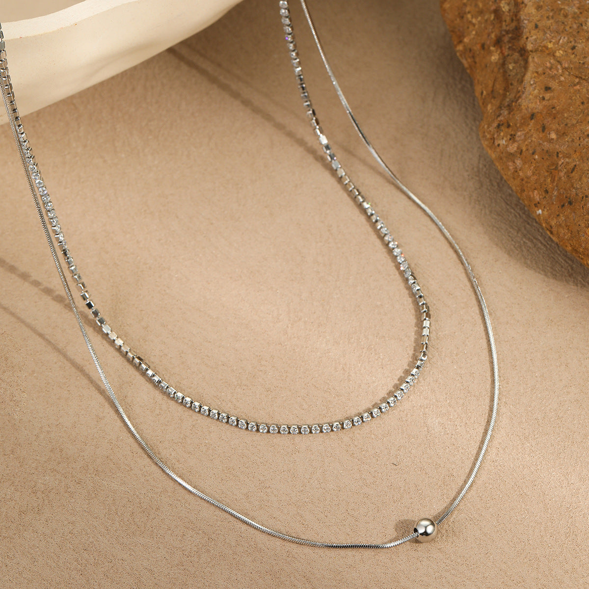 Minimalist Geometric Titanium Steel Pendant Necklace with Rhinestone Inlay and Plated Finish for Women