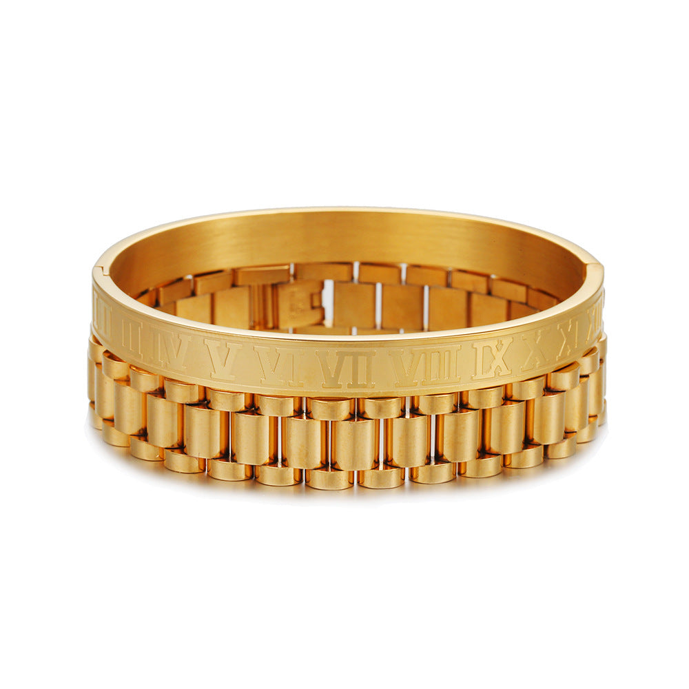 Geometric Round Plated Titanium Steel Watch Band Bracelet Set for Unisex