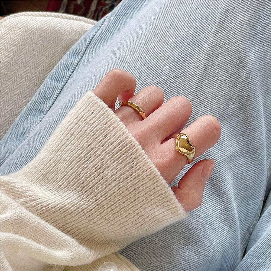 Vintage Minimalist 925 Sterling Silver Heart Open Ring for Women
