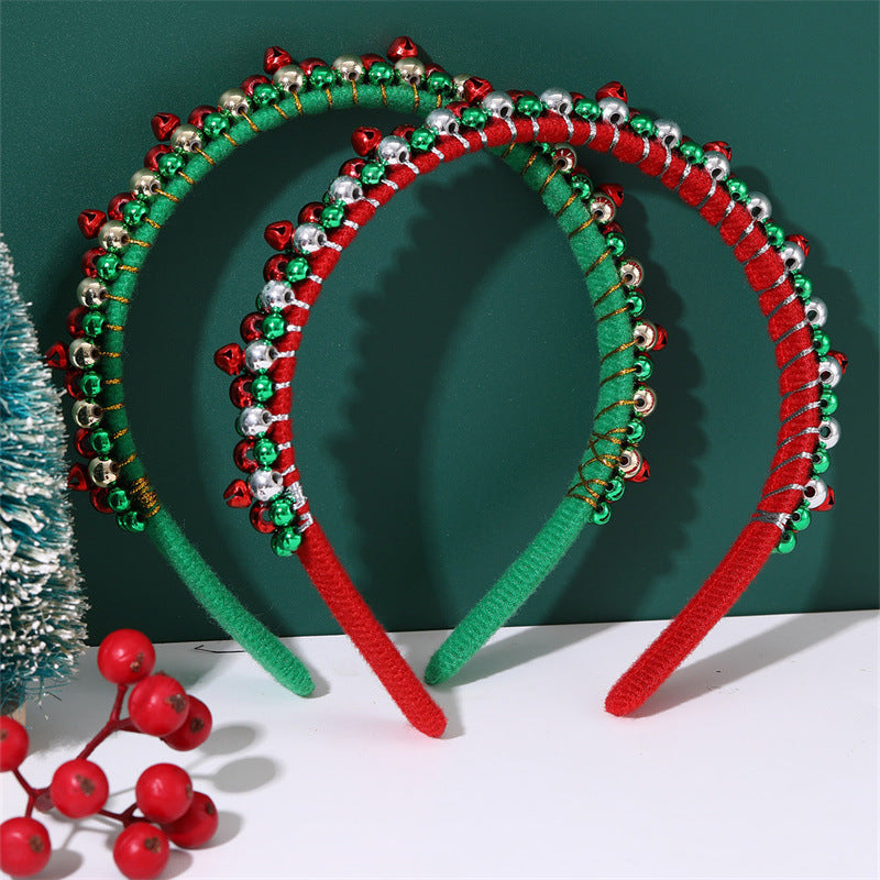 Cerchietto con perline rosso e verde per festa di Natale con campana per bambini, accessorio festivo per capelli per le vacanze