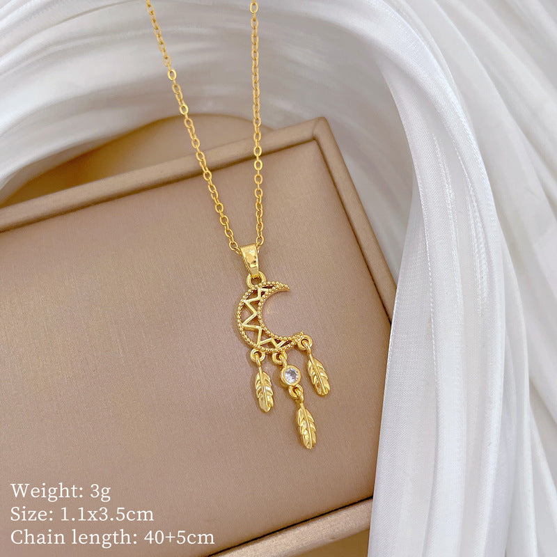 Collana con ciondolo a luna geometrico minimalista per donna e uomo, catena in acciaio inossidabile con strass