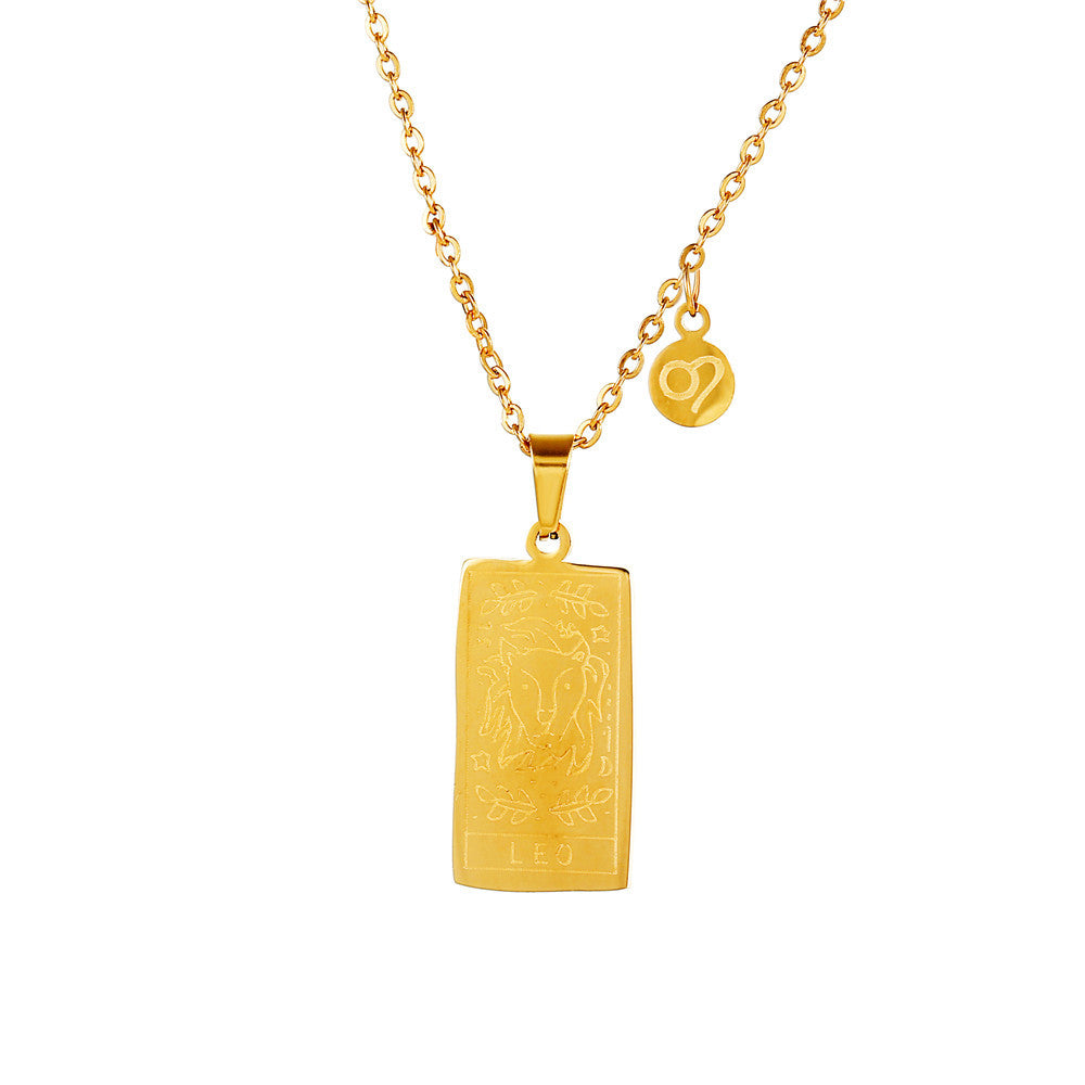 Vintage Geometric Square Titanium Steel Necklace with Alloy Pendant on Ball Chain