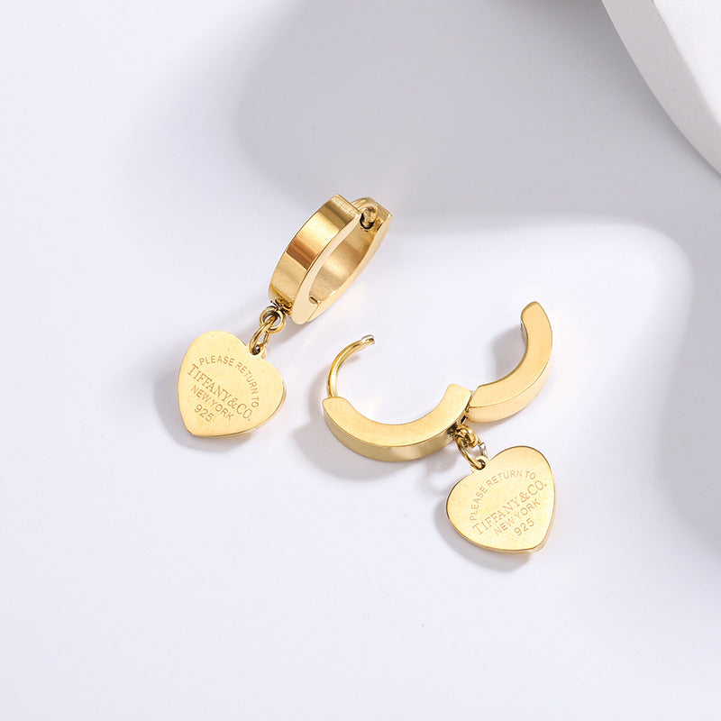 Vintage Gold Plated Titanium Steel Heart Earrings for Women