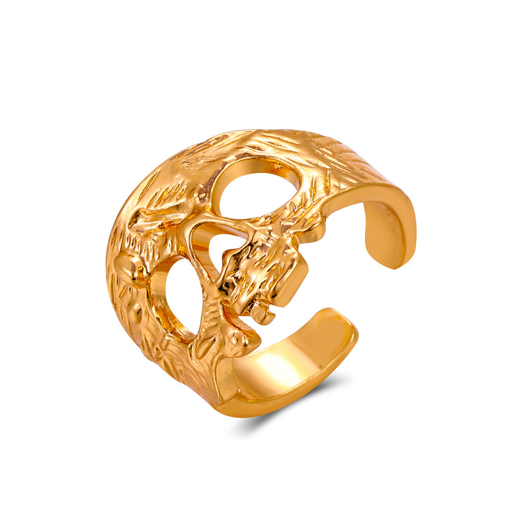 Anillo gótico vintage de calavera en aleación con acabado galvanizado y banda abierta geométrica, accesorio de moda para Halloween