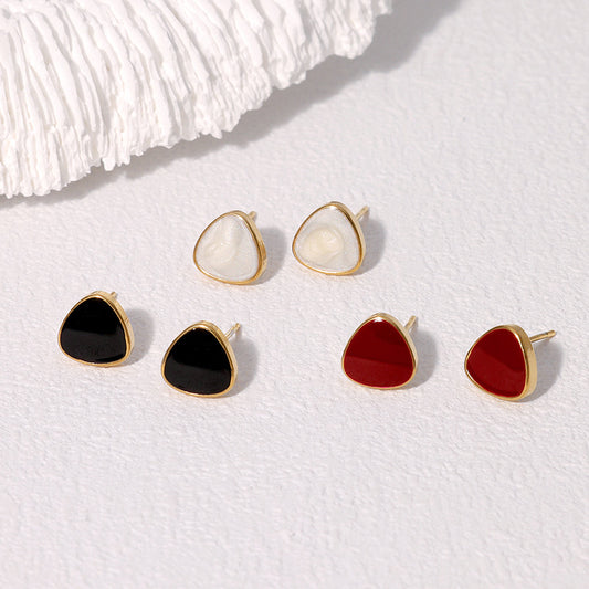 Pendientes Minimalistas de Esmalte Geométricos Triangulares Bañados en Oro de 18K de Acero Inoxidable para Mujer