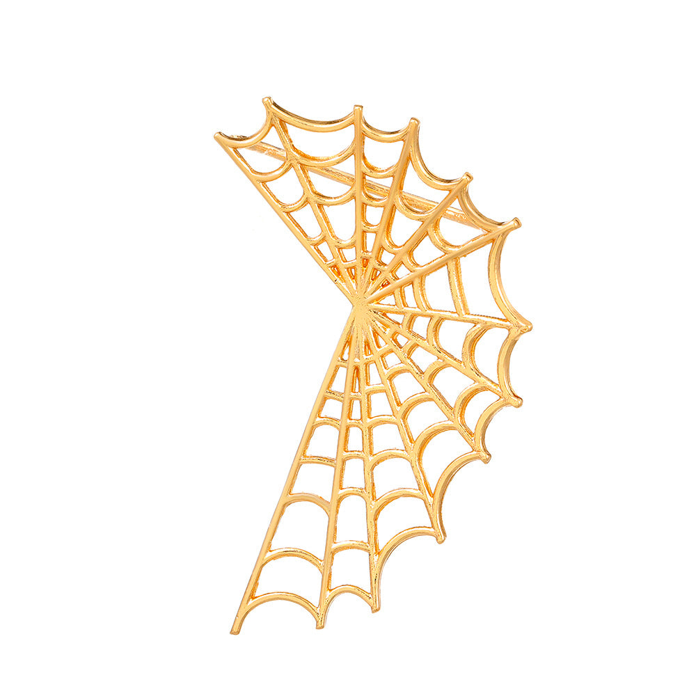 Pendiente tipo ear cuff de telaraña geométrica estilo punk para mujer, de aleación electrochapada, pendientes llamativos de moda oscura