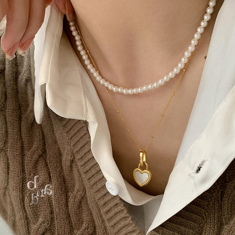 Collana Pendente a Cuore Minimalista in Acciaio al Titanio Placcato Oro da Donna