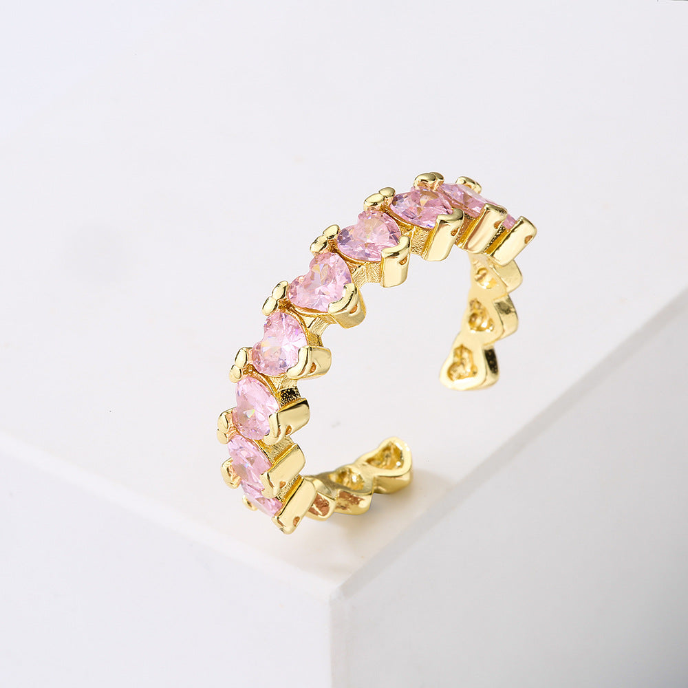 Geometric Open Ring for Women with Copper Base Plated in 18K Gold and Micro-Paved Zirconia