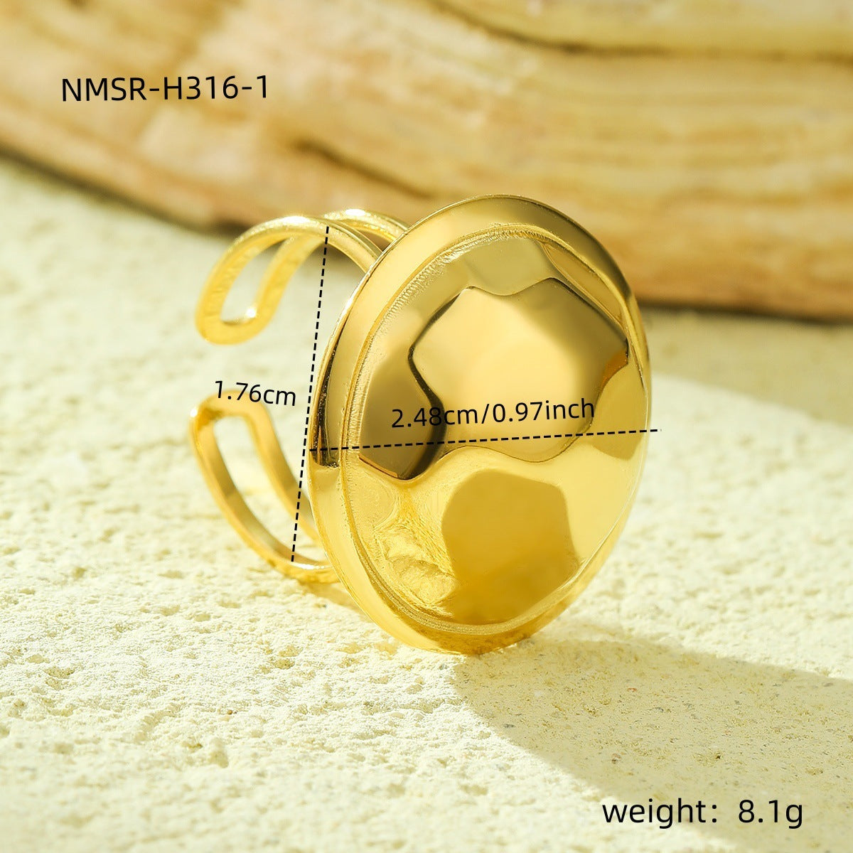 Anello alla Moda in Acciaio Inossidabile con Motivo Geometrico, Placcato Oro 18K per Donna, Design Regolabile con Fascia Aperta
