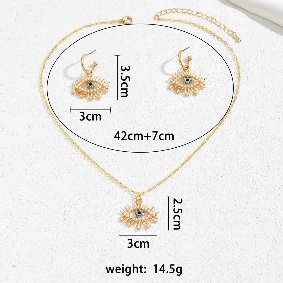 Conjunto de collar con colgante minimalista de ojo de ángel con incrustaciones de pedrería en aleación para mujer, cadena larga de clavícula y pendientes a juego