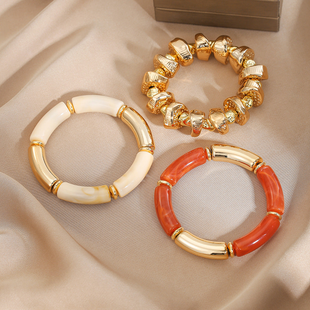 Exaggerated Geometric Acrylic Bracelet Set Irregular Round CCB Bangles for Women