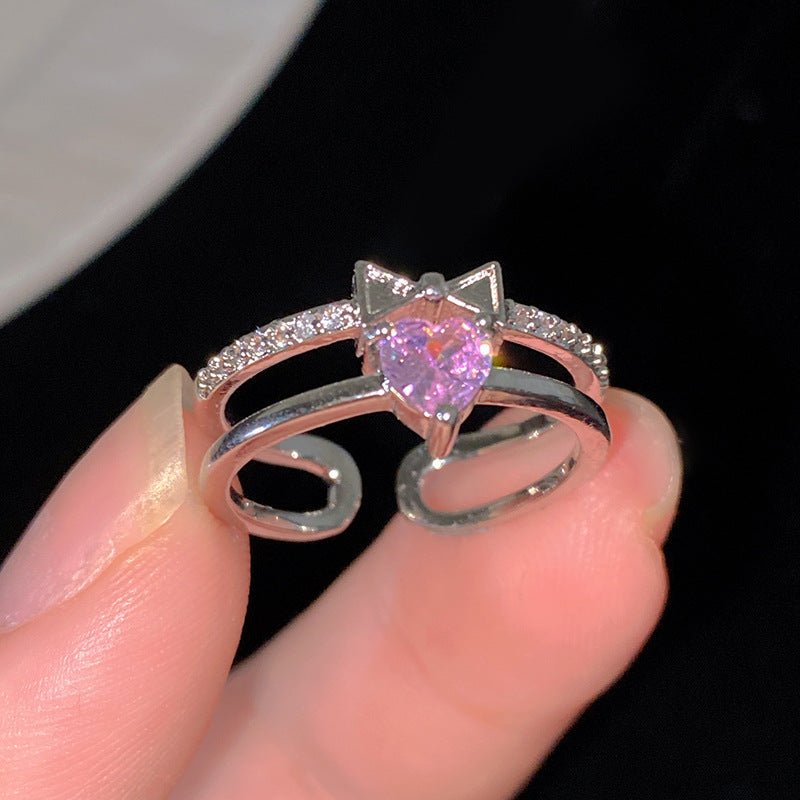 Sweet Cubic Zirconia Inlay Brass Bow Ring for Women