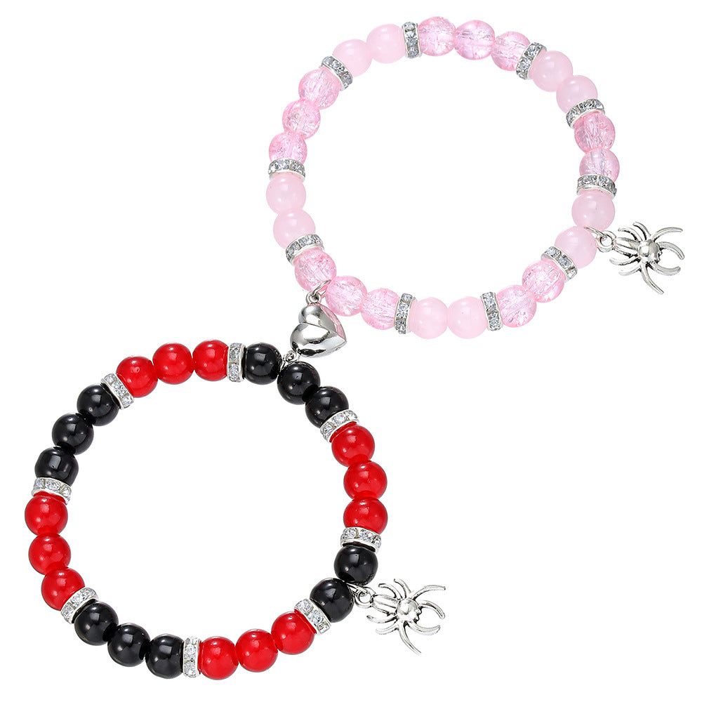 Handmade Geometric Heart Spider Stone Magnetic Bracelet for Unisex