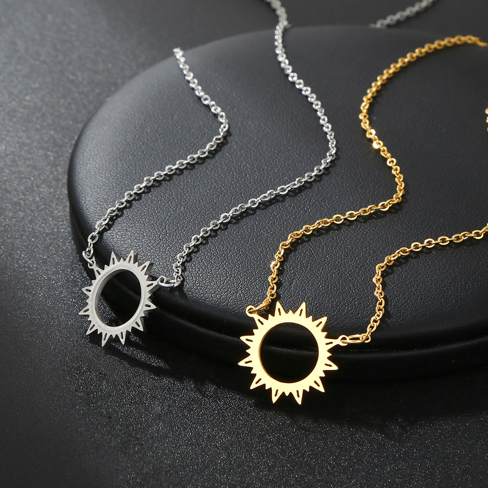 Unique Gold Plated Geometric Sun Titanium Steel Necklace for Unisex