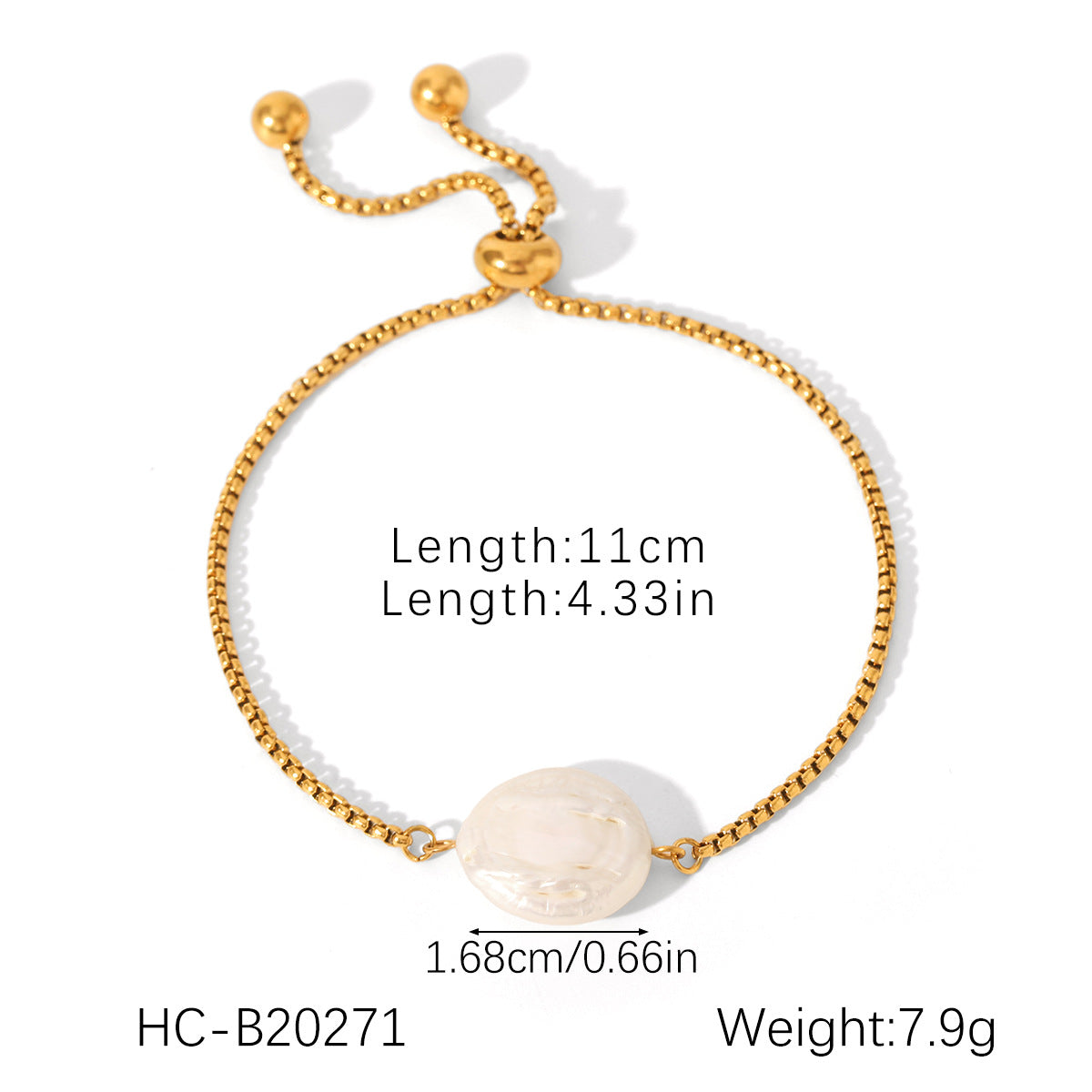 Bracciale da donna minimalista geometrico con perle d'acqua dolce e conchiglie, in acciaio inossidabile placcato oro 18K