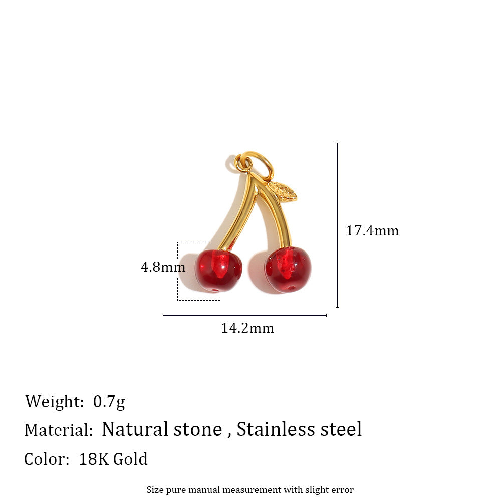 18K Gold Plated Drip Oil Stainless Steel Fruit Cherry Strawberry Charm Bar