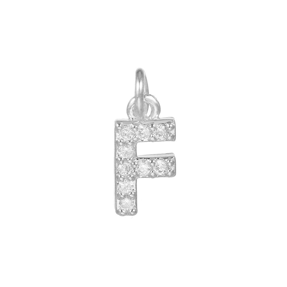 14K Gold Plated Brass Letter Pendant with Cubic Zirconia Charm Bar