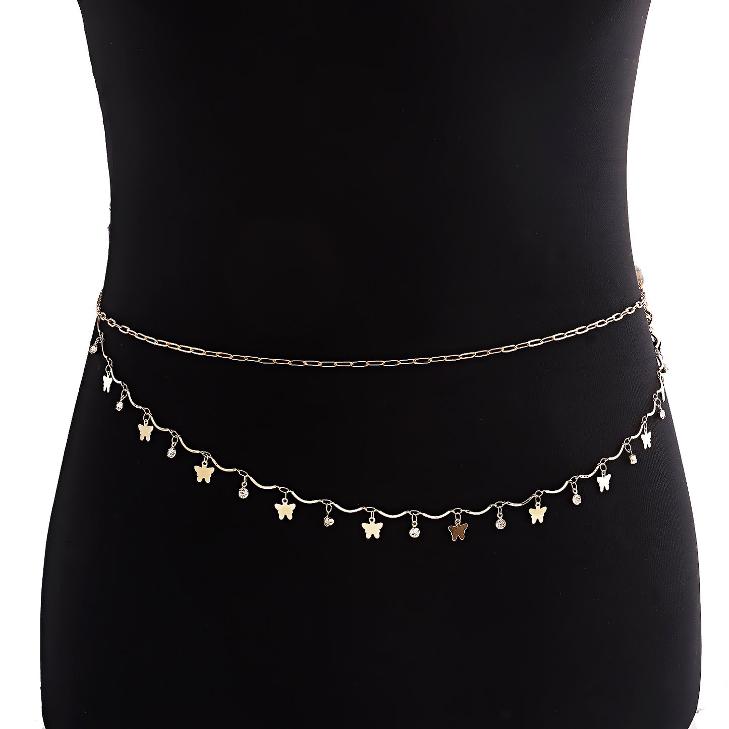 Punk Streetwear Butterfly Tassel Double Layer Metal Body Chain for Women