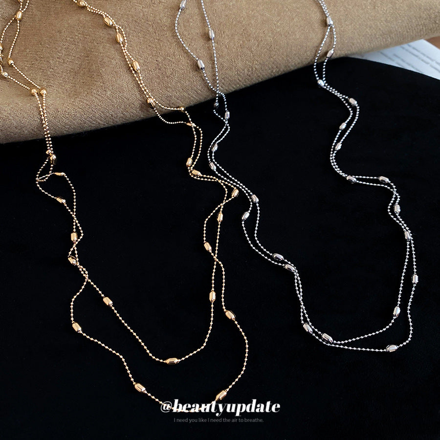 Collana a strati geometrica minimalista in metallo con perline per donna, con finitura galvanizzata