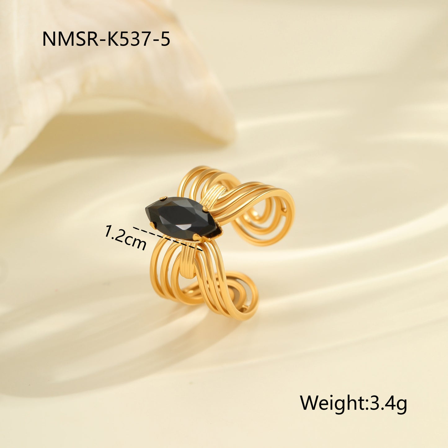 Anillo de acero titanio geométrico minimalista con incrustaciones de diamantes de imitación, banda abierta ajustable para mujer