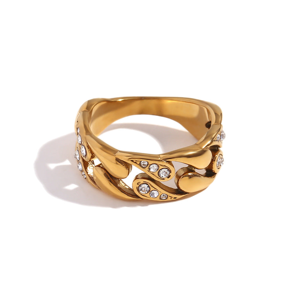 Vintage-Inspired Geometric Stainless Steel Snake Ring with 18K Gold Plating and Teardrop Heart Scale Texture for Women