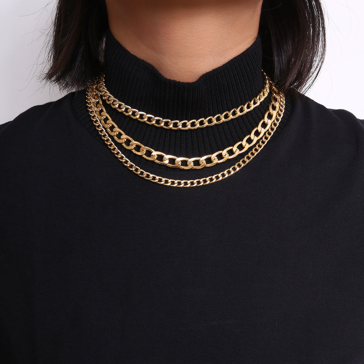 Collana a catena lunga a più strati con nappe, stile punk, da donna