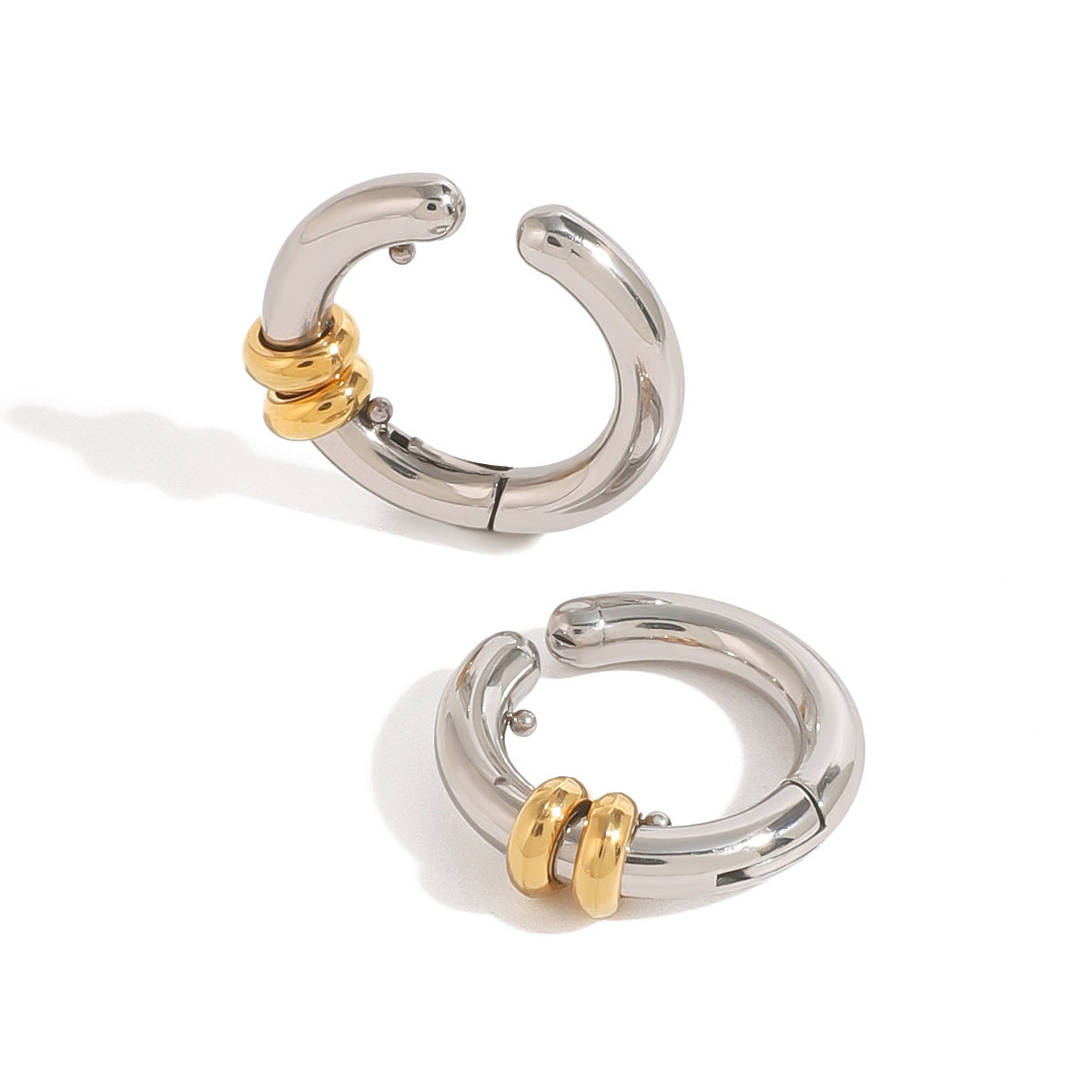 Orecchini a clip geometrici in acciaio inossidabile con finitura placcata per donna, gioielli minimalisti alla moda