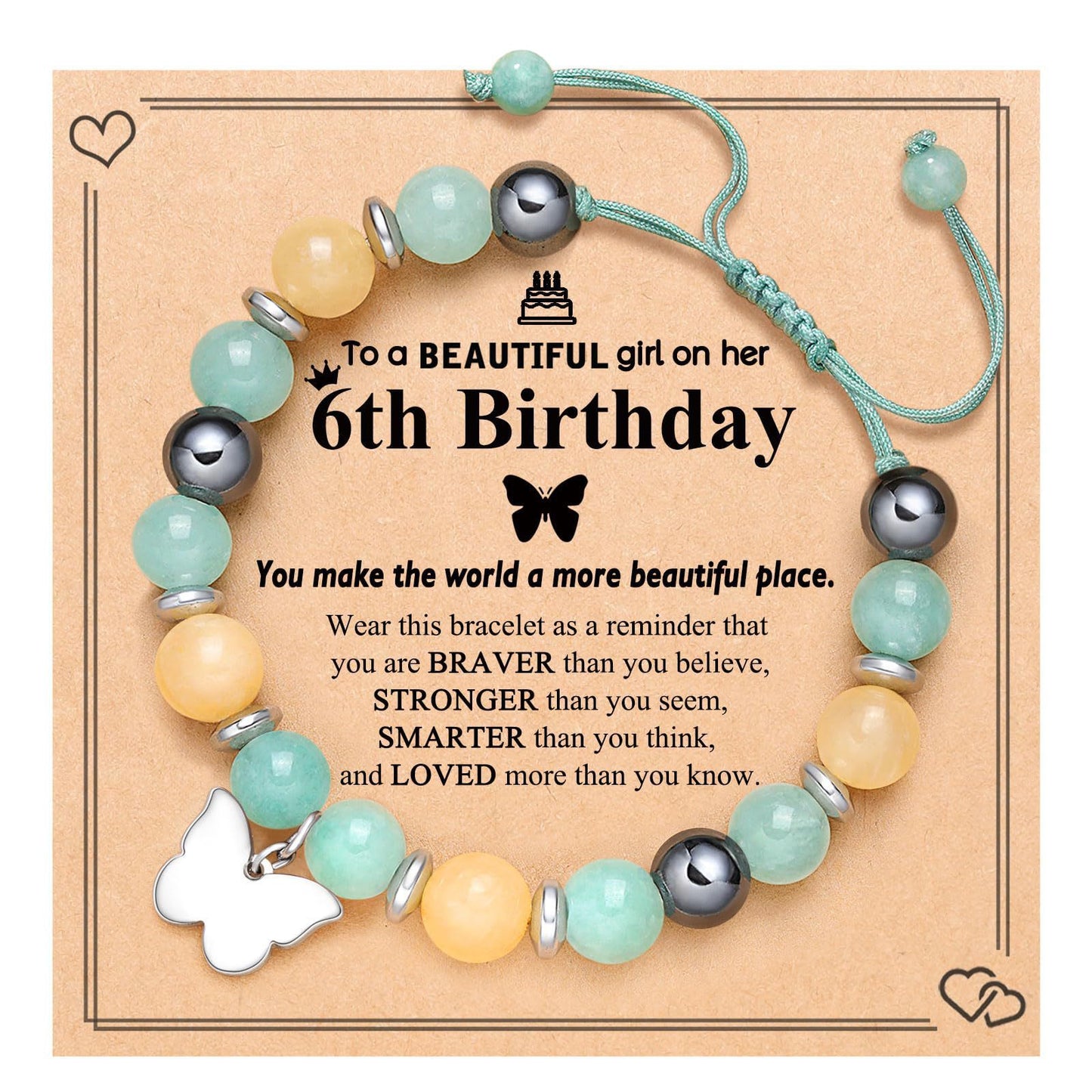 Natural Stone Zebra Print Heart Butterfly Handmade Bracelet for Women