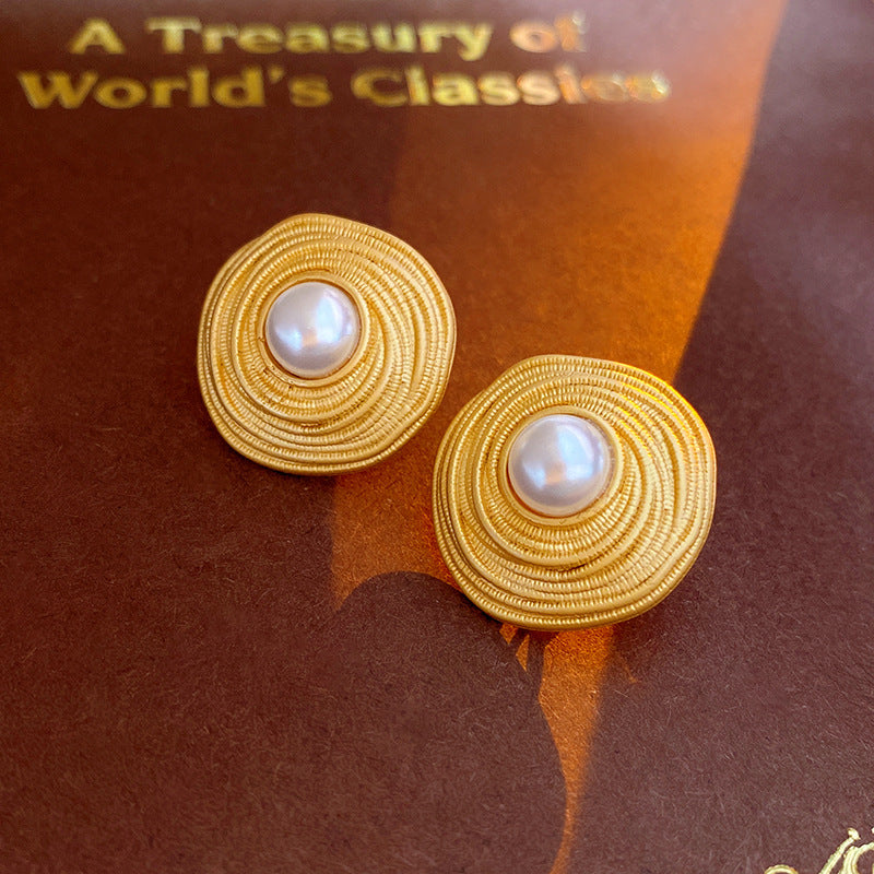 Pendientes de Aro Geométricos con Perlas y Flores Vintage para Mujer con Postes de Acero Inoxidable