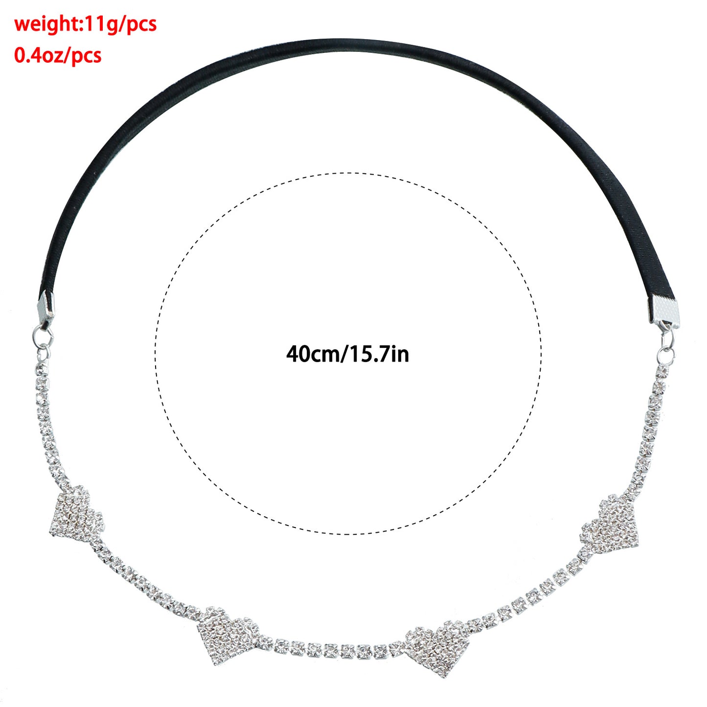 Elegante tobillera elástica negra con detalles de pedrería en forma de corazón para mujer, tobillera de aleación con diseño minimalista de lujo