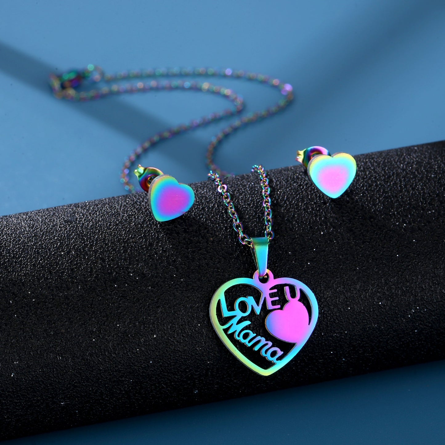 Minimalist Heart-Shaped Titanium Steel Pendant Necklace and Earrings Set with Plated Finish for Women