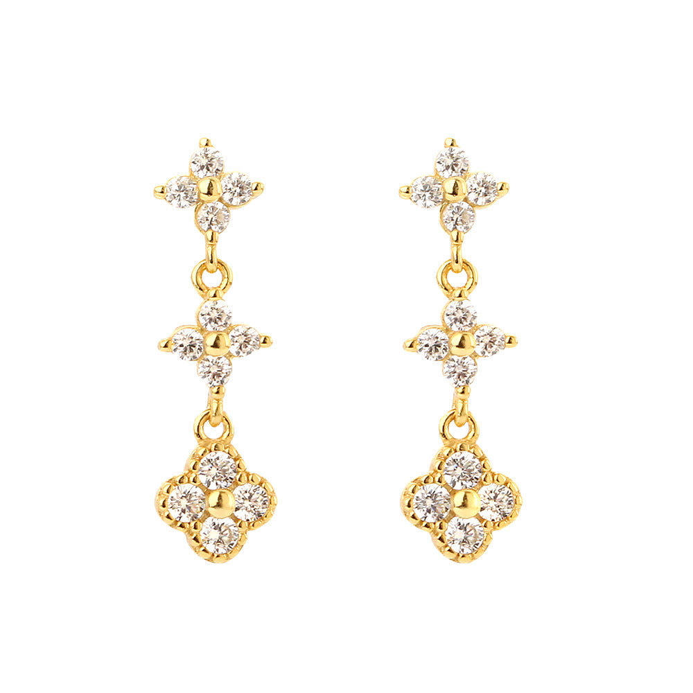 Orecchini a perno con pianta floreale in argento sterling 925 con intarsio in zirconi cubici per donna