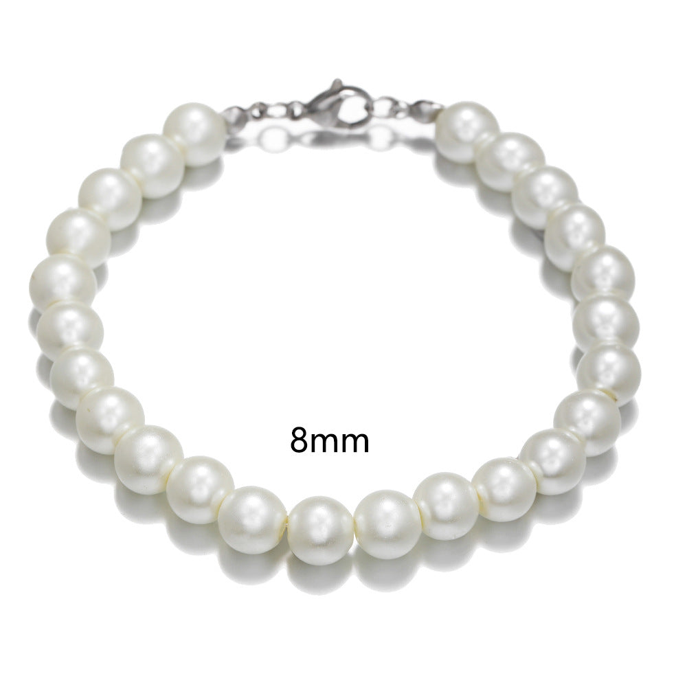 Men's Round Geometric Stainless Steel Pearl Necklace with Alloy Pendant on Cable Chain