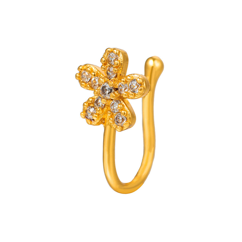 Minimalist Star Geometric Brass Cubic Zirconia Fake Nose Ring for Women