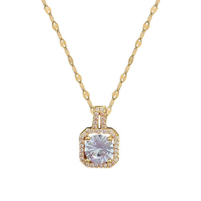 Luxury Geometric Titanium Steel Rhinestone Necklace and Earrings Set for Women
