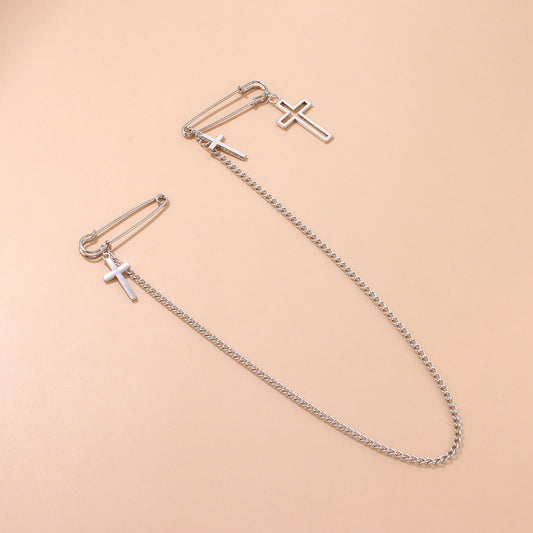 Spilla con pendente geometrico a croce minimalista, in lega placcata, gioielli unisex, accessorio moda vintage