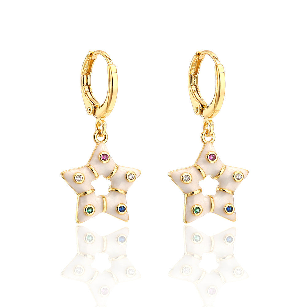 Orecchini geometrici in stile bohémien da donna in rame con placcatura in oro 18K e zirconi smaltati