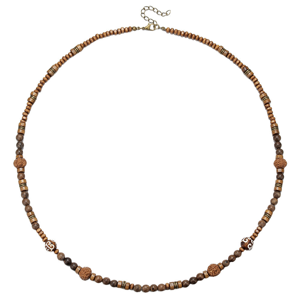 Bohemian Vintage Men's Geometric Wood Beaded Necklace