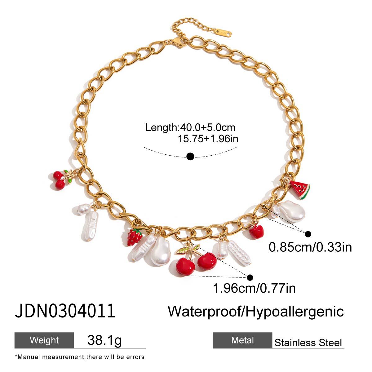 Elegant Titanium Steel Pearl Cherry Necklace Bracelet Set for Women