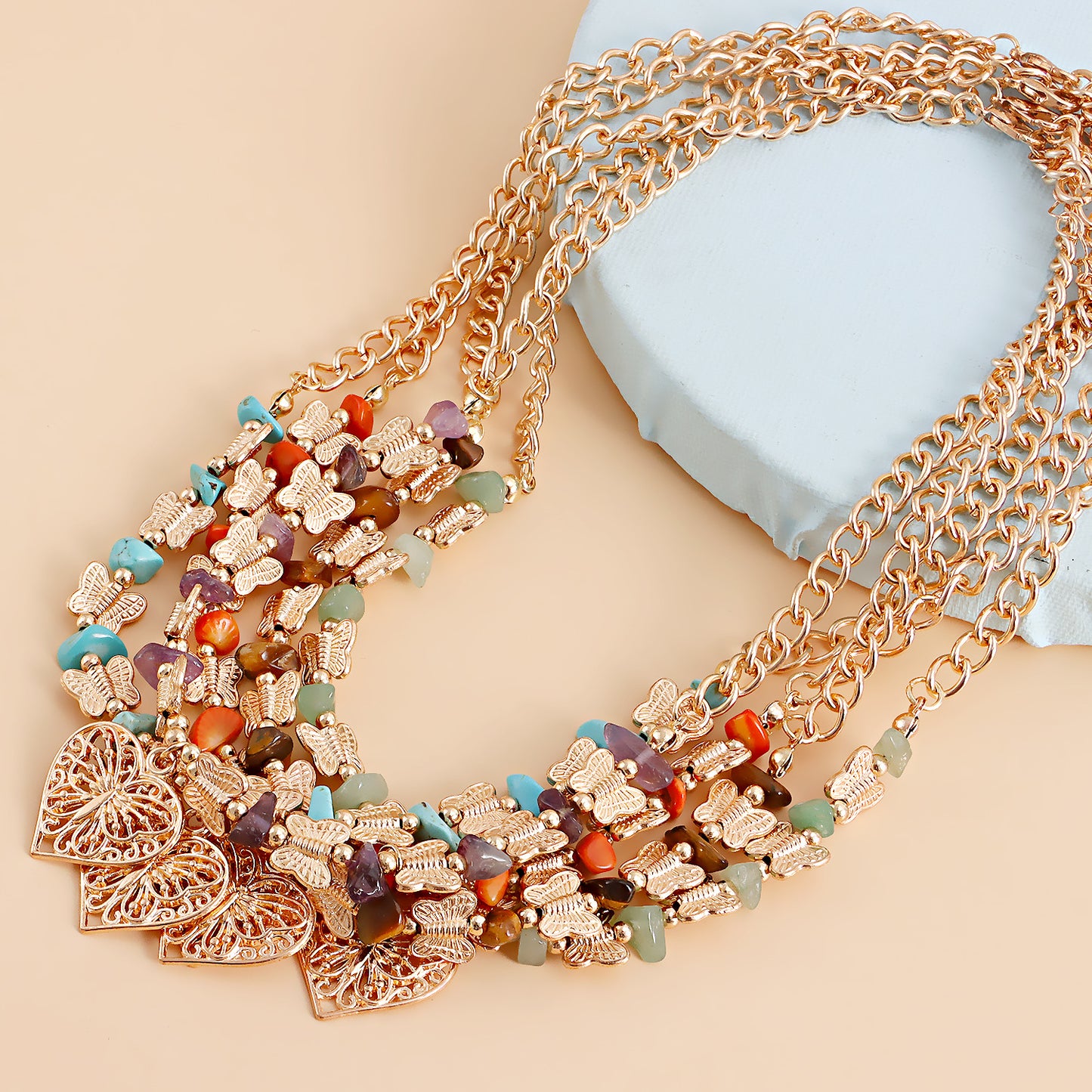 Vintage Butterfly Pendant Necklace for Women with Alloy Construction Plated Finish Geometric Design Collar Chain