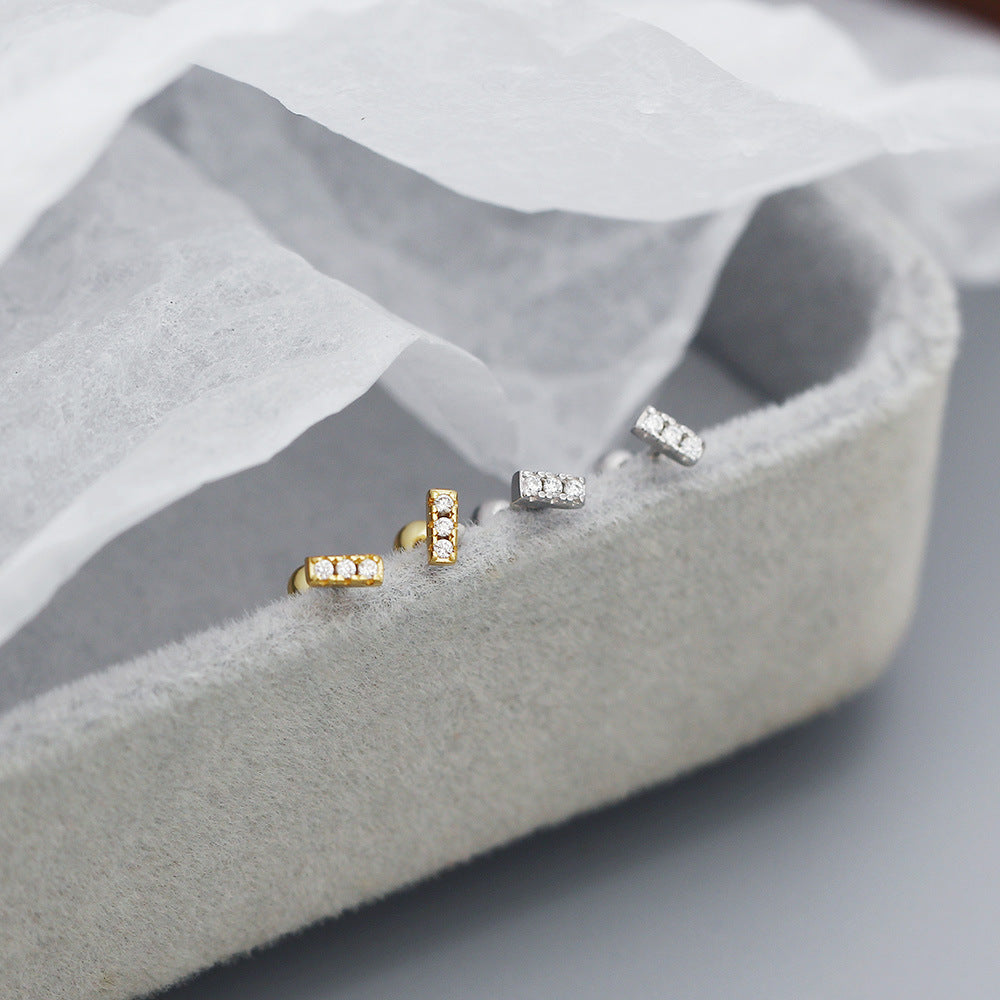Orecchini a perno geometrici minimalisti in zirconia cubica in argento sterling 925 con finitura placcata