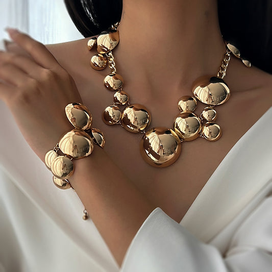 Collana con Pendente Rotondo Irregolare Geometrico Vintage Francese da Donna con Finitura in Metallo Elettroplaccato