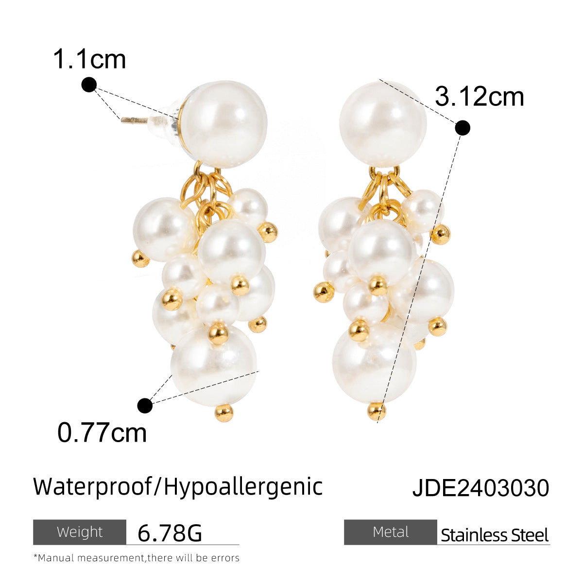 Pendientes geométricos de acero inoxidable chapados con detalles de perlas para mujer, joyería minimalista y a la moda