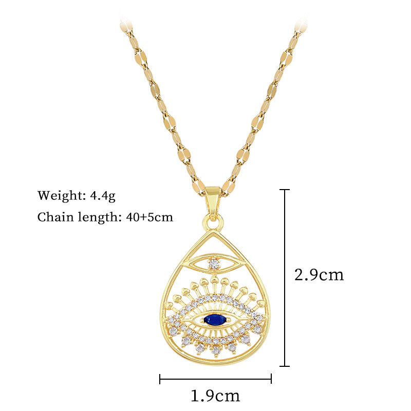 Sweet Gold Plated Teardrop Geometric Rhinestone Inlay Titanium Steel Necklace for Women
