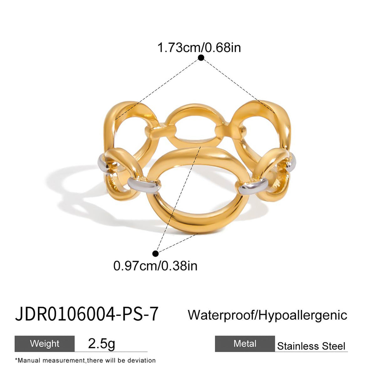 Anello da donna in acciaio inossidabile placcato oro 18 carati con perle di vetro a forma di graffetta geometrica alla moda