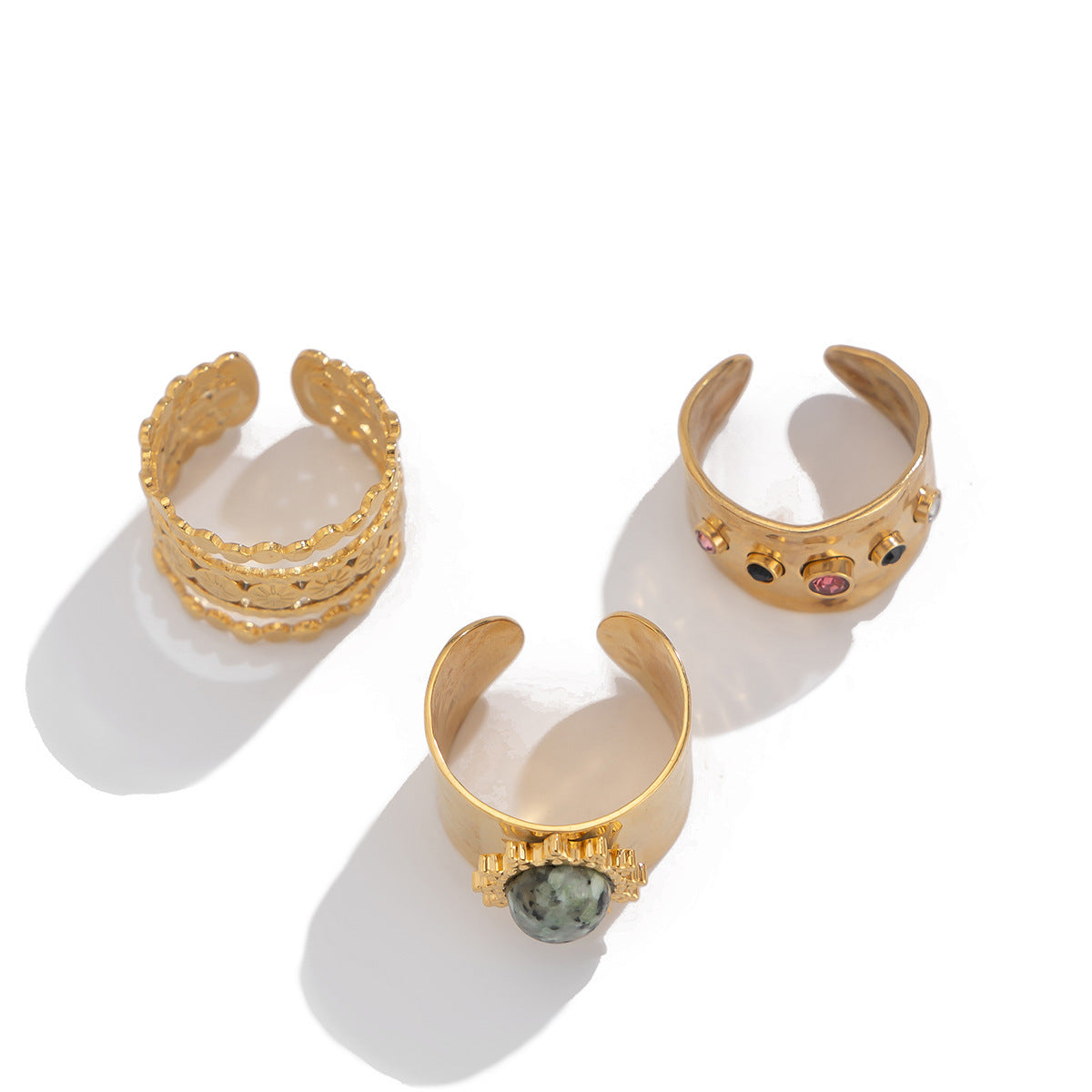 Set di Anelli da Nocche Irregolari da Donna con Intarsio di Pietre Preziose Placcate in Lega Geometrica Stile Hip-Hop