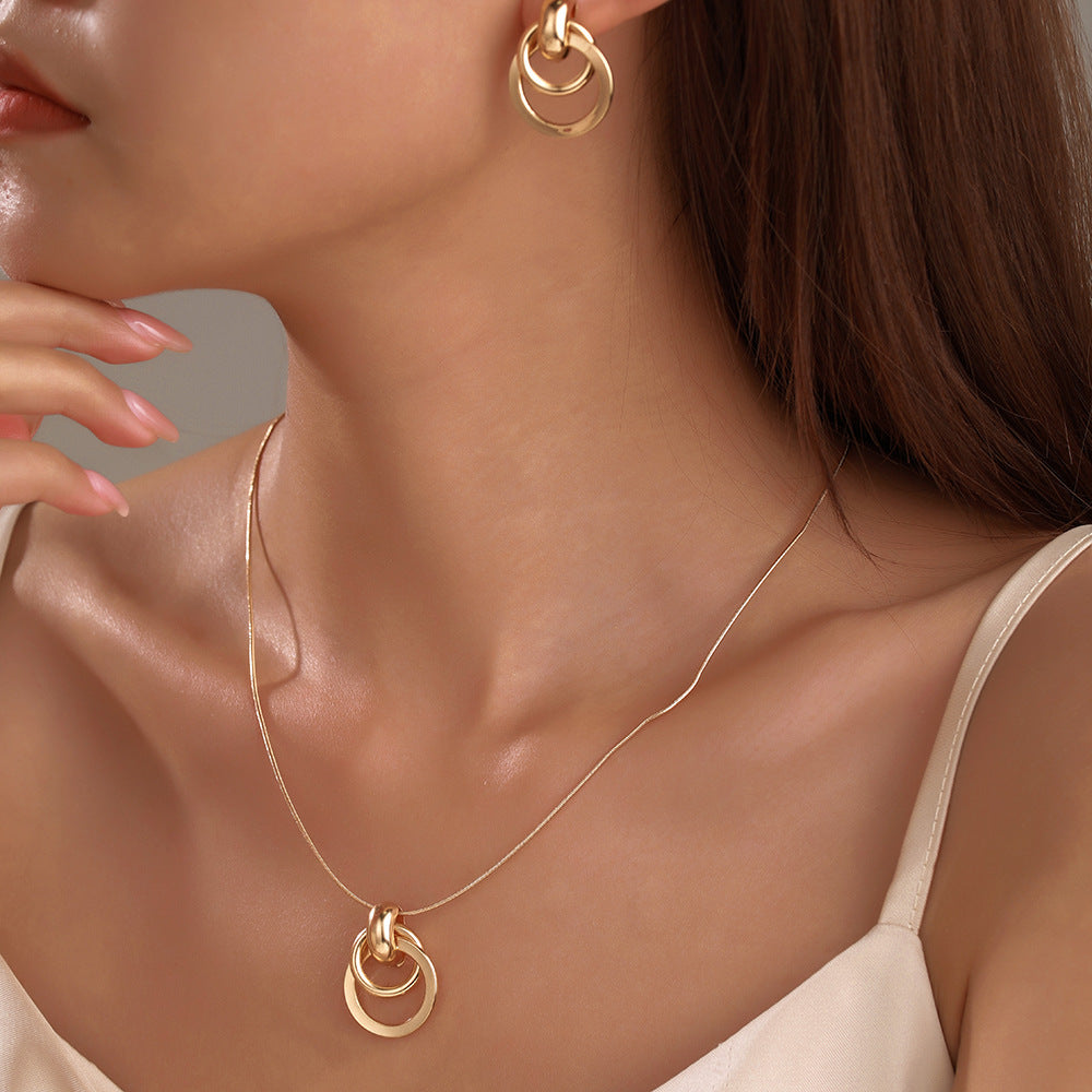 Casual Elegant Geometric Round Plated Alloy Necklace and Earring Set for Women