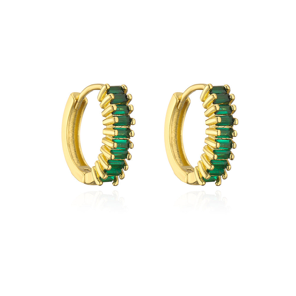 Geometric T-Shaped Copper Earrings with 18K Gold Plating and Cubic Zirconia for Women