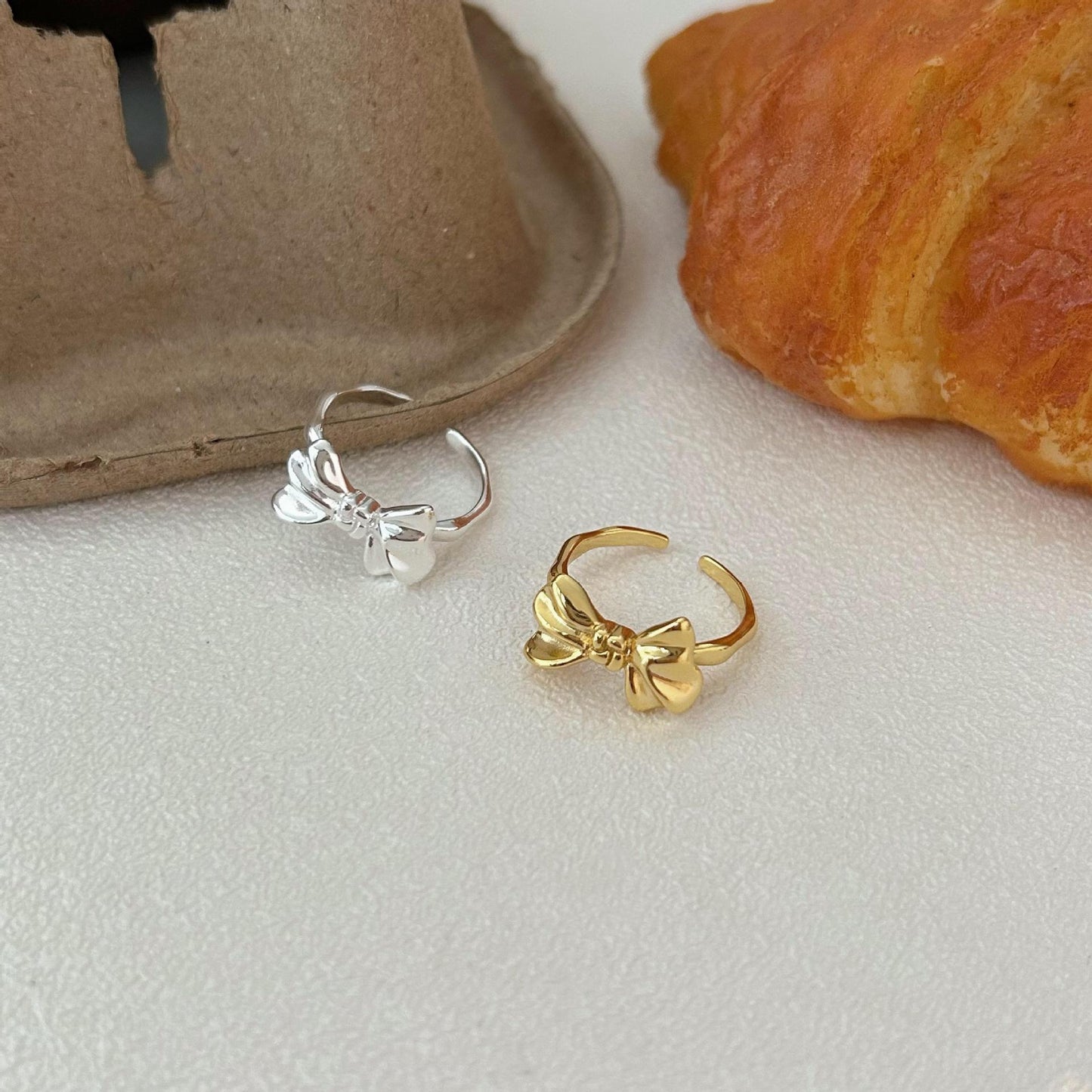 Minimalist Sweet 925 Sterling Silver Plated Geometric Bow Ring for Women