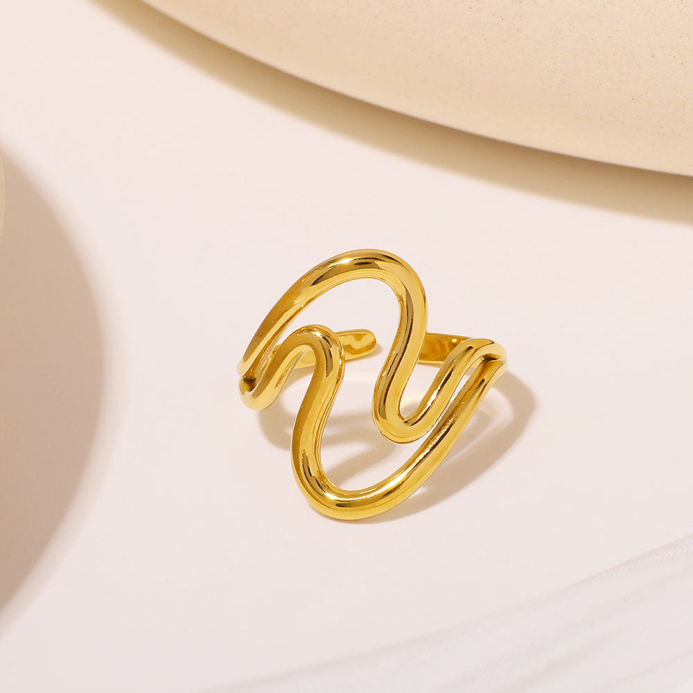 Minimalist Dripping Water Shape Hollow Geometric Stainless Steel Ring for Women with Plated Finish
